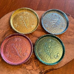 Vintage West Bend Hammered Aluminum Coasters-Acorn and Oak Leaf Design